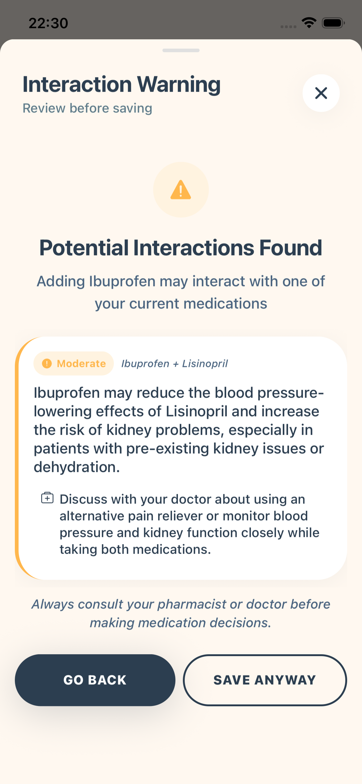 Doso medication interaction warning