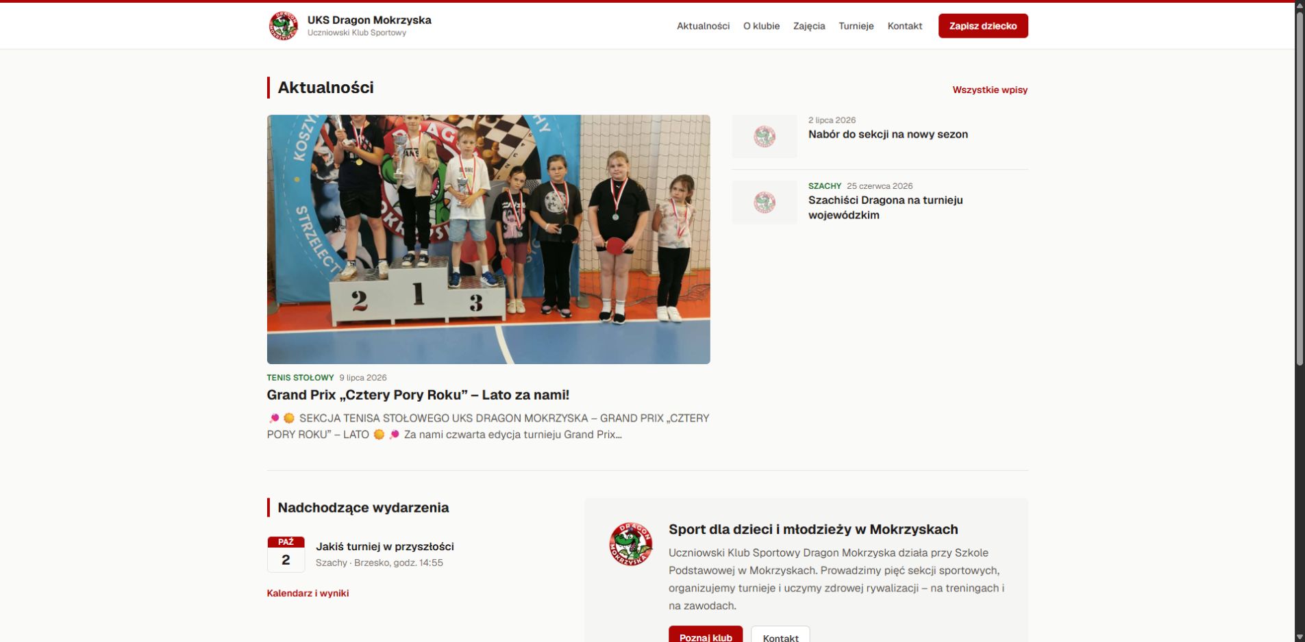 UKS Dragon Mokrzyska sports club website