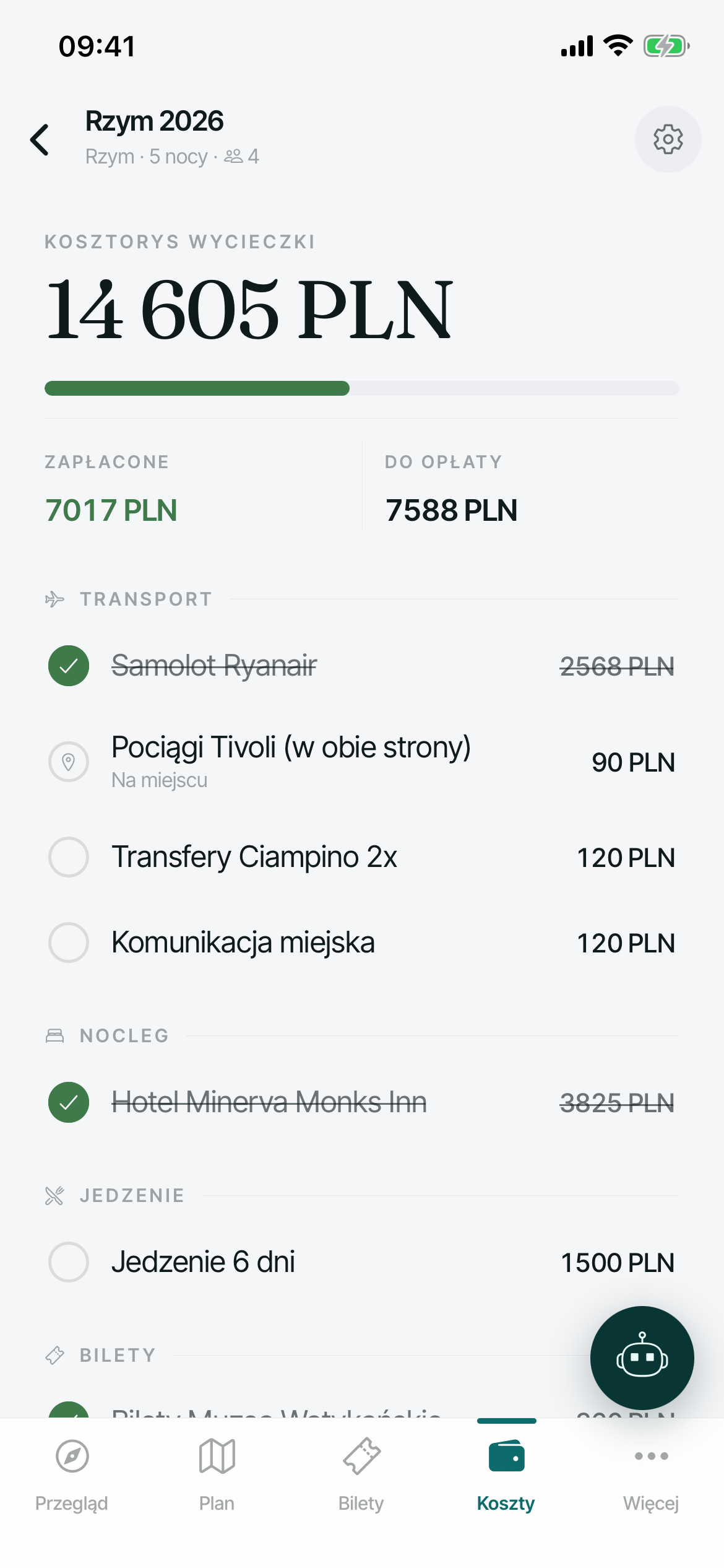 Trailo mobile trip budget