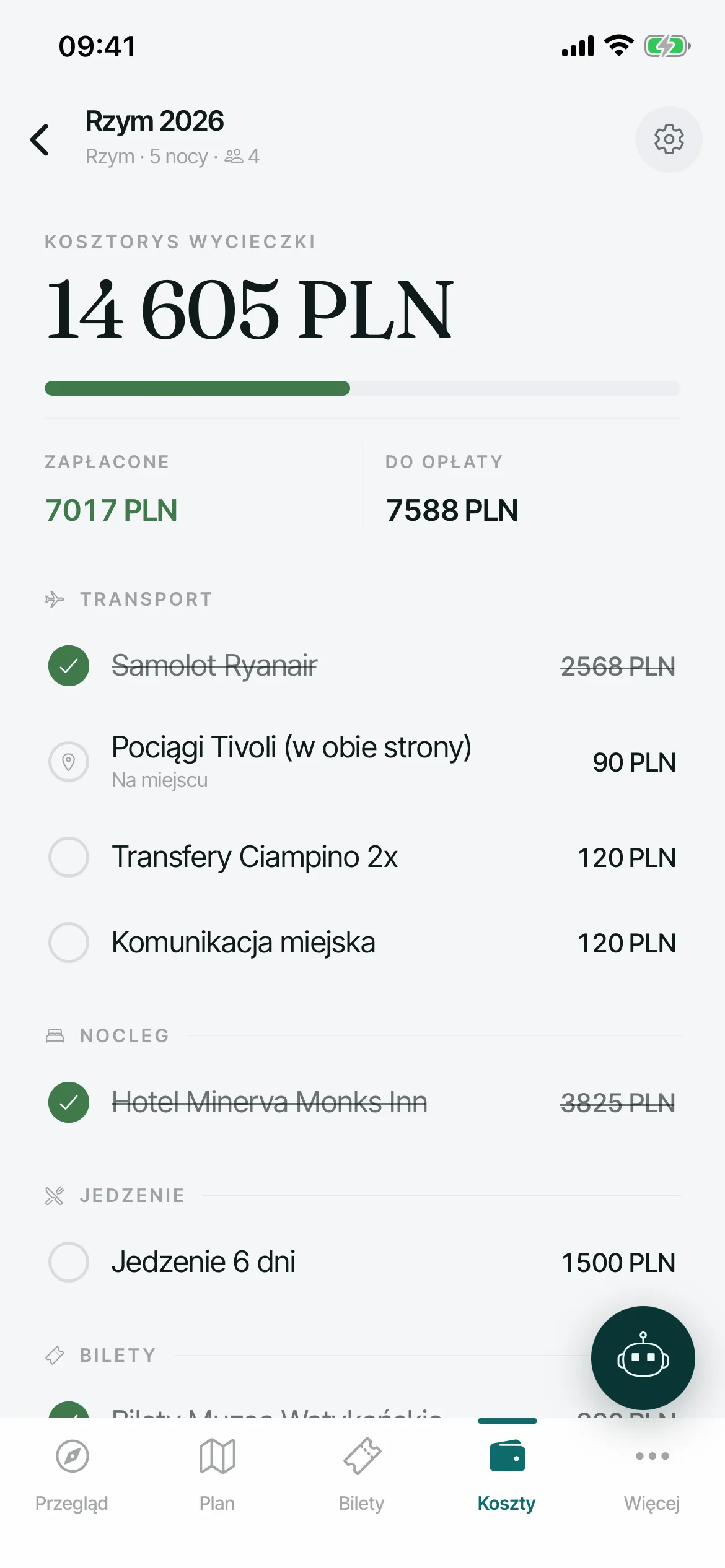 Trailo mobile trip budget